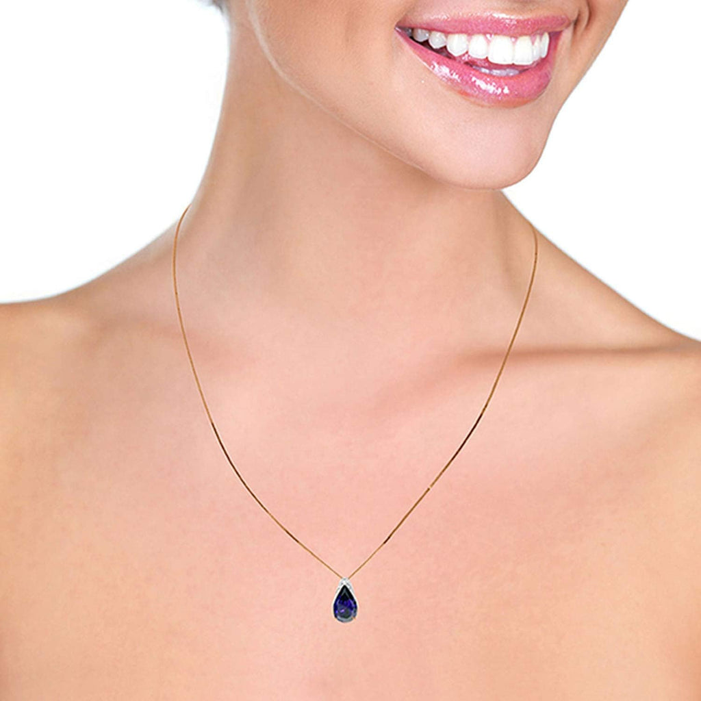 Galaxy Gold 14K Solid Gold Natural Sapphire Pendant Necklace for Women - Yellow Gold Fine Jewelry