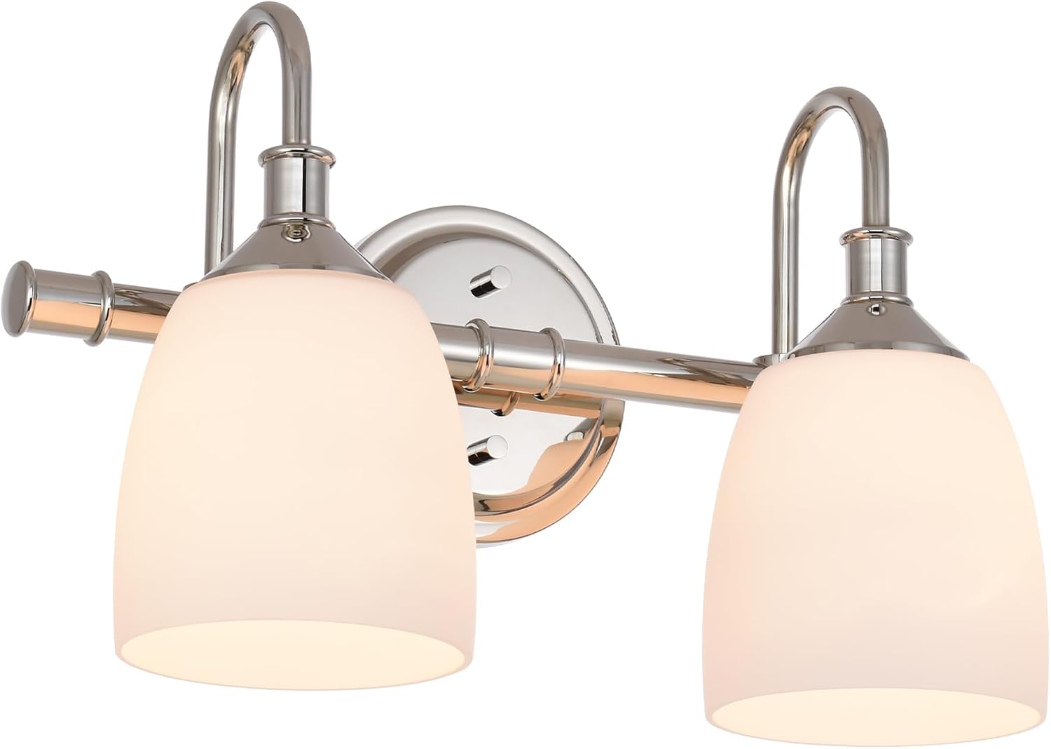 Polished Nickel 2-Light Bathroom Vanity Light Fixtures Over Mirror, Vintage Vanity Lights for Living Room, Milk White Glass Shades, Standard E26 Base