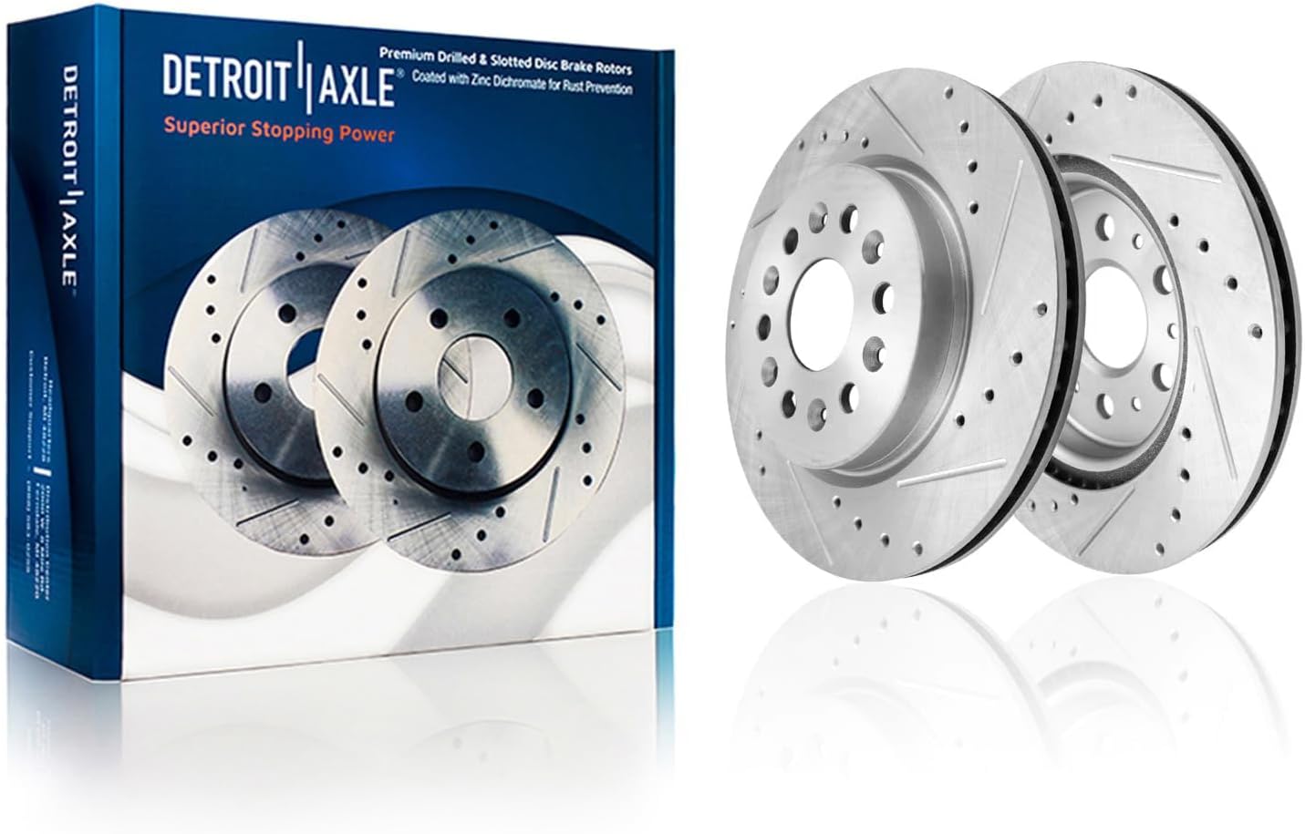Detroit Axle - 4pc Brake Rotors for 2017-2025 Cadillac XT5, 2020-2025 XT6, 2018-2020 Buick Enclave, Drilled and Slotted Disc Brake Rotors Replacement : 13.58' inch Front and 12.40' inch Rear Rotors