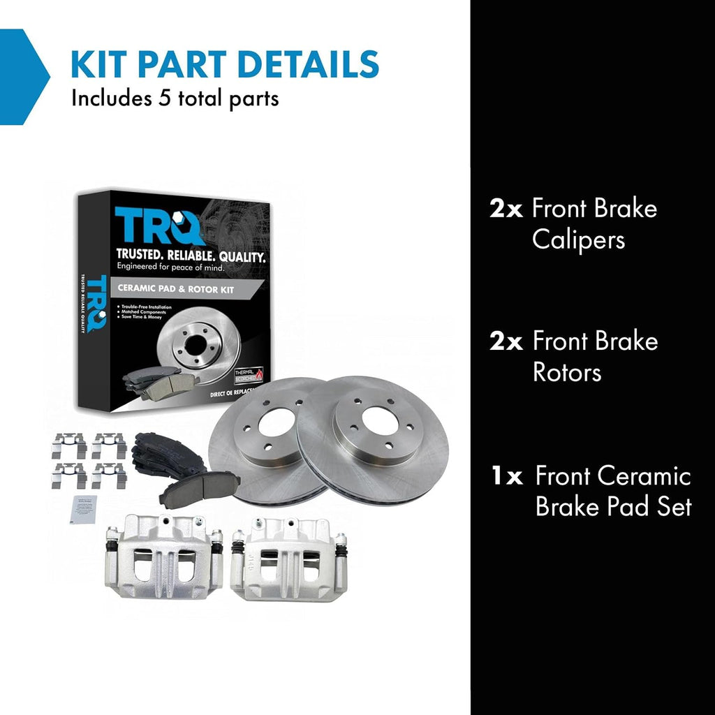 TRQ Front Brake Pad and Rotor Set Ceramic Vented Rotors Calipers Compatible with 2005-2006 Chevrolet Equinox 2006 Pontiac Torrent 2004-2007 Saturn Vue