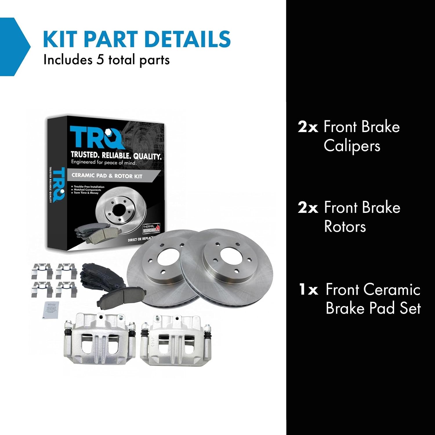TRQ Front Brake Pad and Rotor Set Ceramic Vented Rotors Calipers Compatible with 2005-2006 Chevrolet Equinox 2006 Pontiac Torrent 2004-2007 Saturn Vue