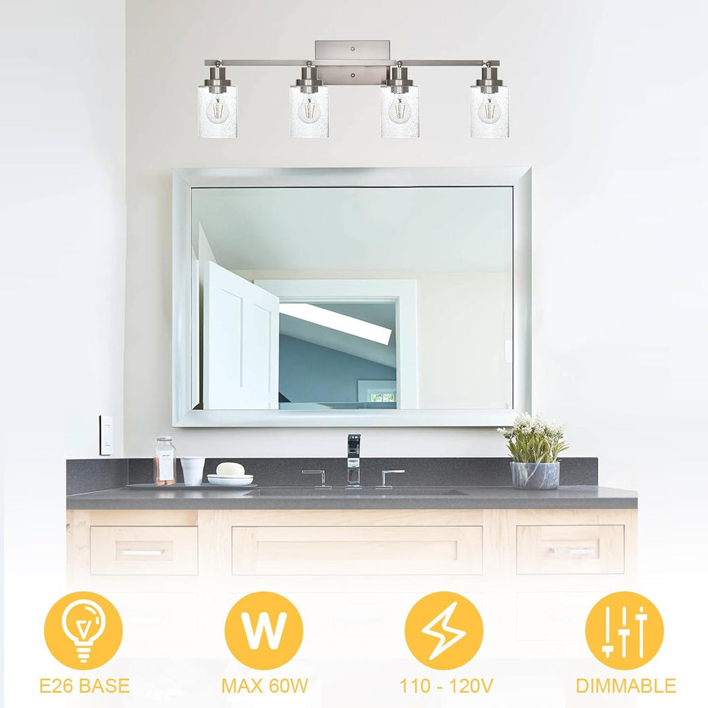 4-Light Brushed Nickel Kitchen Track Lighting Fixtures Ceiling Mount Track Lighting Kit with Bubble Seeded Glass Shade Modern Bathroom Tracking Vanity Lights Ceiling Tracking Accent Shop Light