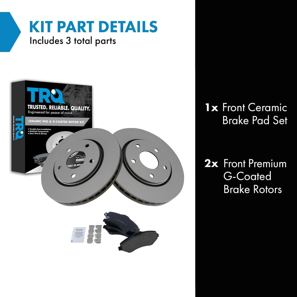TRQ Front Brake Pad & Rotor Set Ceramic G Coated Vented Rotors Compatible with 2008-2016 Chrysler Town & Country Dodge Grand Caravan 2009-2014 Volkswagen Routan 2009-2013 Journey 2012-2015 Ram C/V