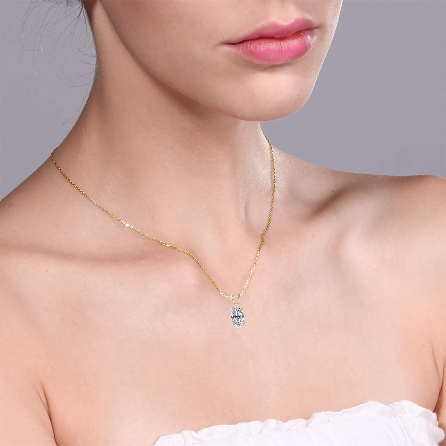 The Diamond Deal SI1-SI2 Clarity .25CT(1/4 Cttw) Cttw Lab-Grown Marquise Shape Solitaire Diamond Pendant Necklace Womens |14k Yellow Gold with 18' chain