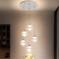 5-Light Chrome Chandelier, Modern Long Chandeliers for High Ceilings Globe Hanging Light Chandelier for Staircase Foyer Corner Living Room Entryway Dining Room 3000K