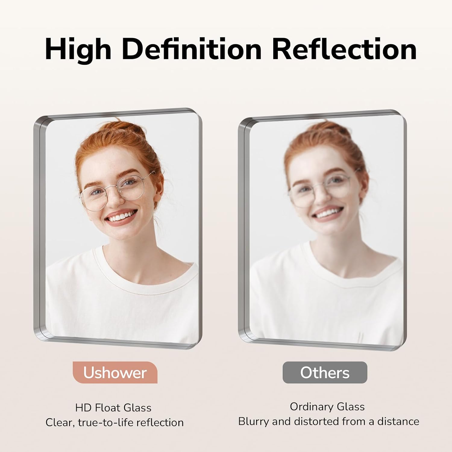 USHOWER Brushed Nickel Bathroom Mirrors 22'x30' 2 Pack, Silver Rectangle Mirrors for Over Sink, Rounded Corner, Aluminum Frame, Anti-Rust, Tempered Glass, Horizontal or Vertical Mounted