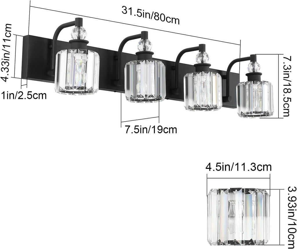 Ralbay Black Crystal Vanity Light Fixtures 4 Light Crystal Bathroom Vanity Lights Fixtures Over Mirror Modern Matte Black Bath Wall Lights