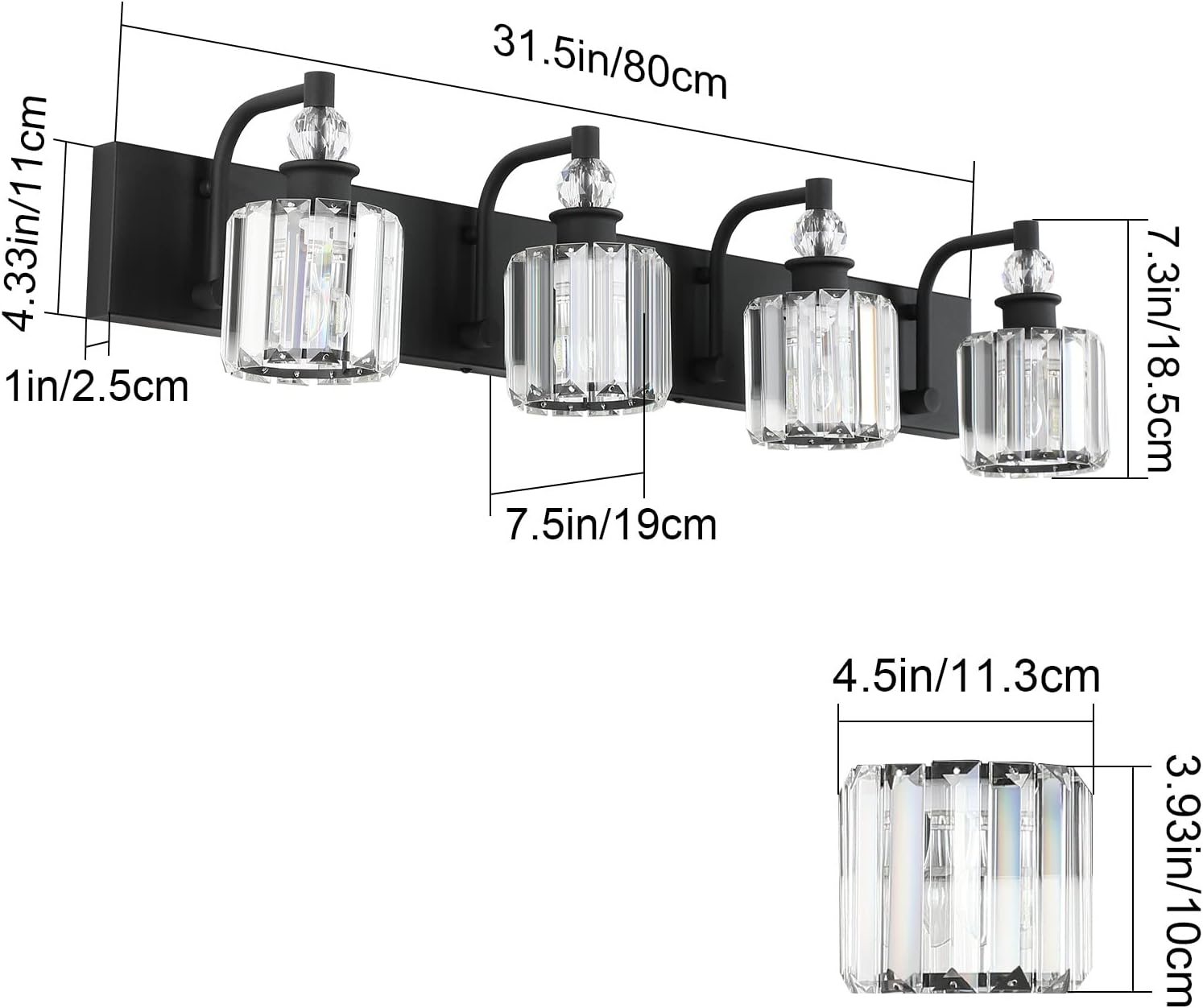 Ralbay Black Crystal Vanity Light Fixtures 4 Light Crystal Bathroom Vanity Lights Fixtures Over Mirror Modern Matte Black Bath Wall Lights