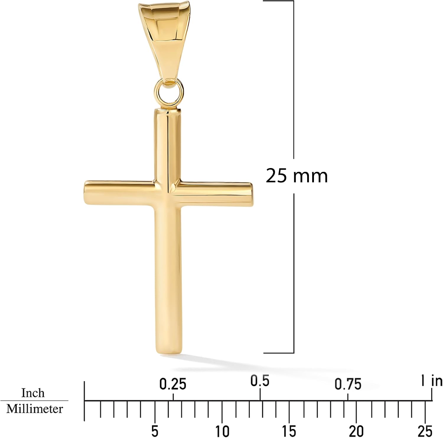 Amanda Rose Collection Dainty Tube Cross Pendant for Women – Choice of 10K or 14K Yellow or White Gold – Real Gold Cross Necklace Charm, Pendant Only or with Adjustable Gold Chain