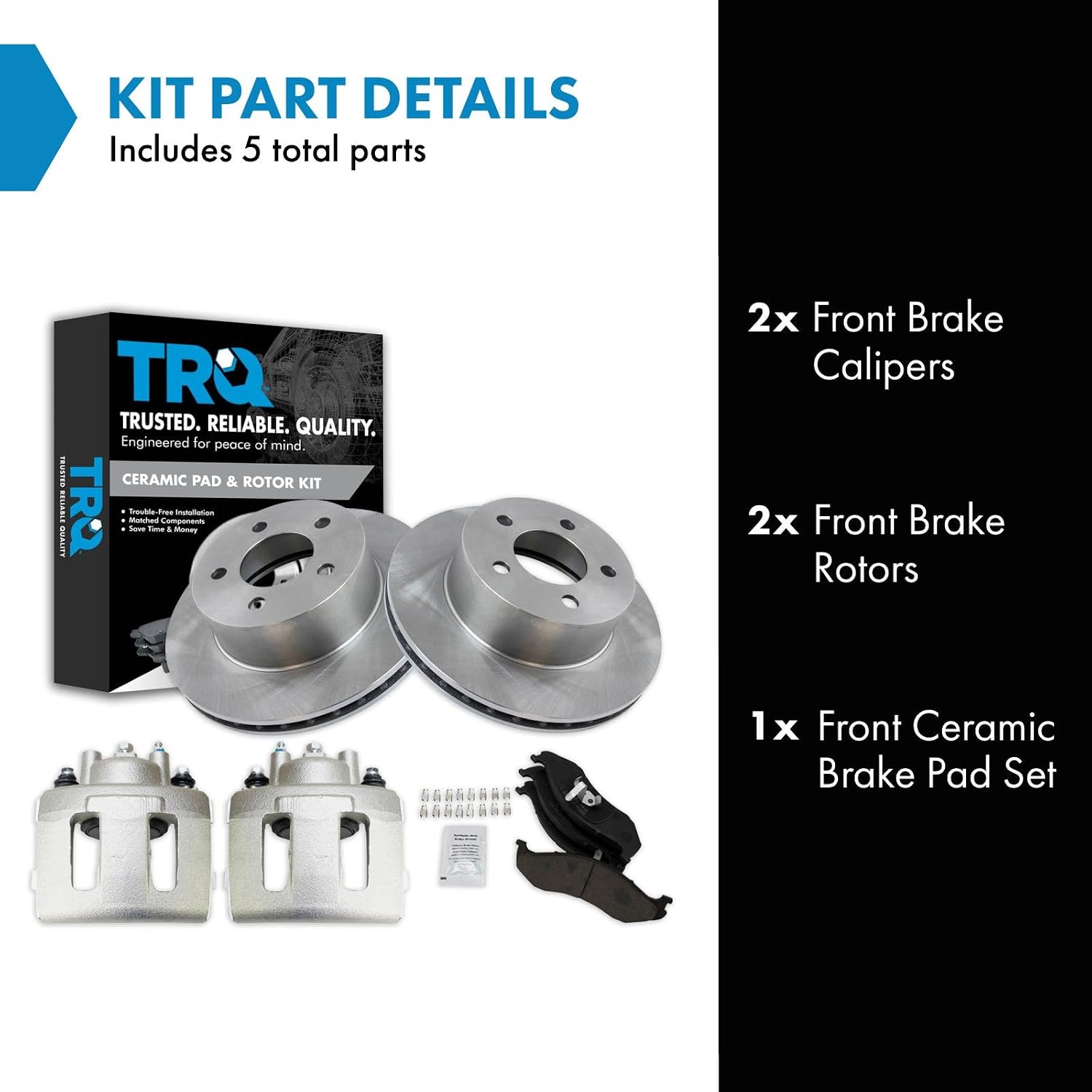 TRQ Front Brake Pad and Rotor Set Ceramic Vented Rotors Calipers Compatible with 1991-1998 Jeep Cherokee 1991-1992 Comanche 1993-1998 Grand Cherokee 1991-1999 Wrangler
