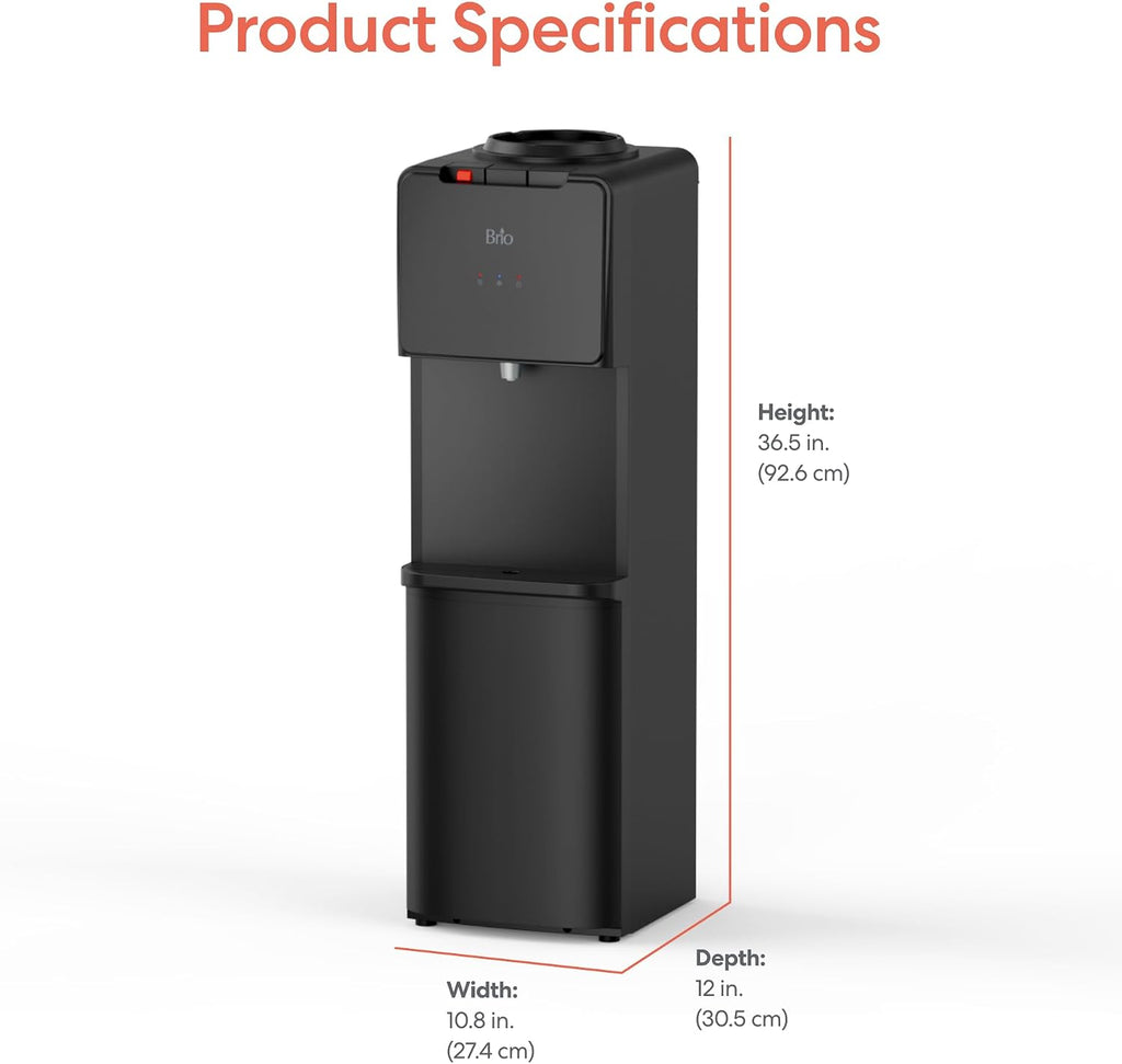 Brio 130 Series Top-Load Water Cooler Dispenser for 3- and 5-Gallon Bottles, Hot & Cold, Spill-Free Loading, Child Safety Lock, Energy Star 3.0, Black