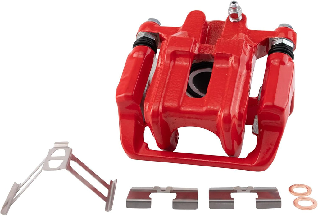TRQ Rear Performance Brake Pad, Caliper, & Rotor Kit Ceramic Premium G-Coated Red Compatible with 2007-2008 Acura TL 2003-2011 Honda Element