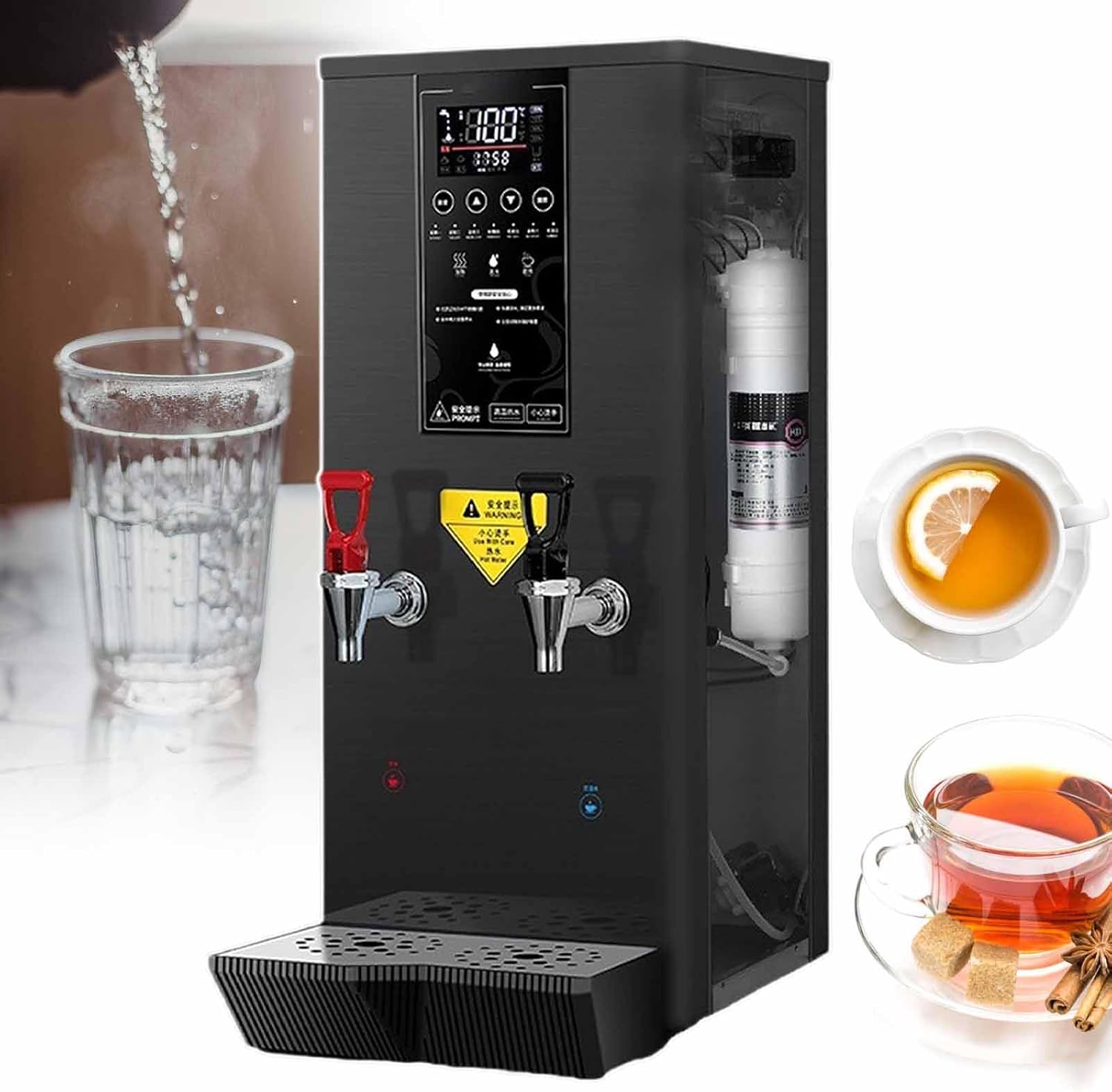 Commercial Water Boiler Dispenser, Stainless Steel Automatic Boiling Water Machine, 45 L Large Capacity Hot Water Dispenser, with Display, for Tea Coffee,Black