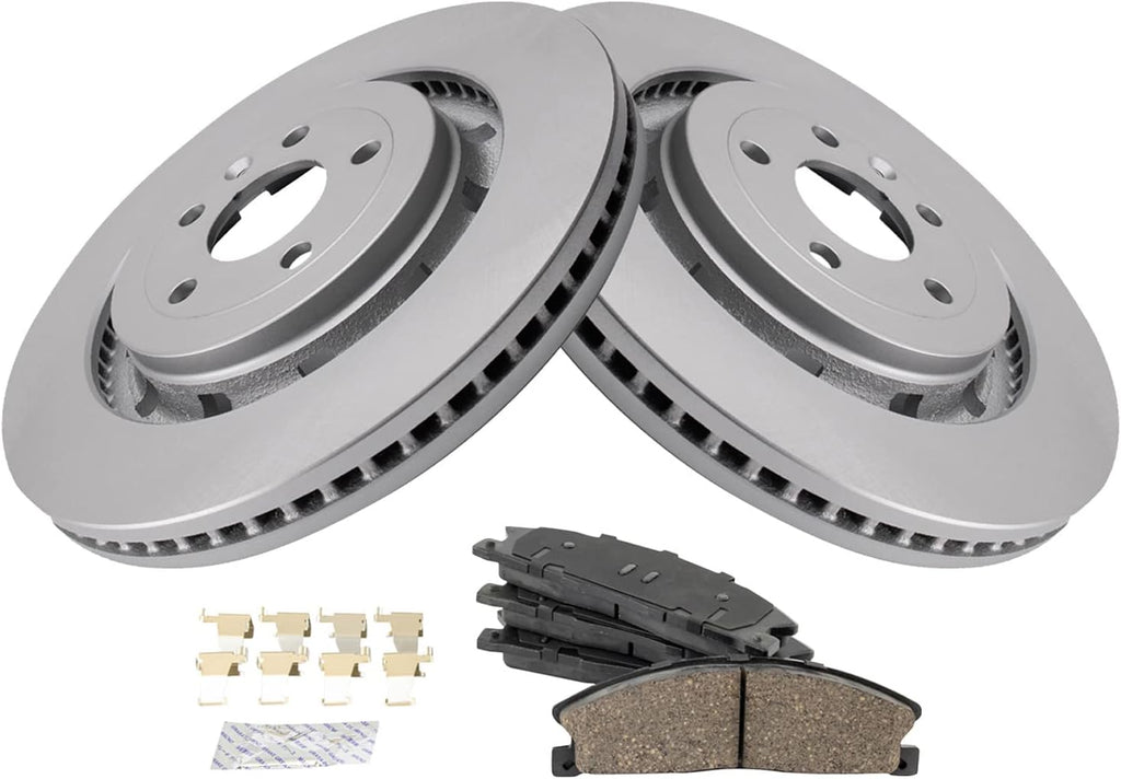 TRQ Front Brake Pad and Rotor Set Ceramic Coated Vented Rotors Compatible with 2013-2019 Ford Explorer Flex Police Interceptor Sedan and Utility Special Service Police Sedan Taurus Lincoln MKS MKT