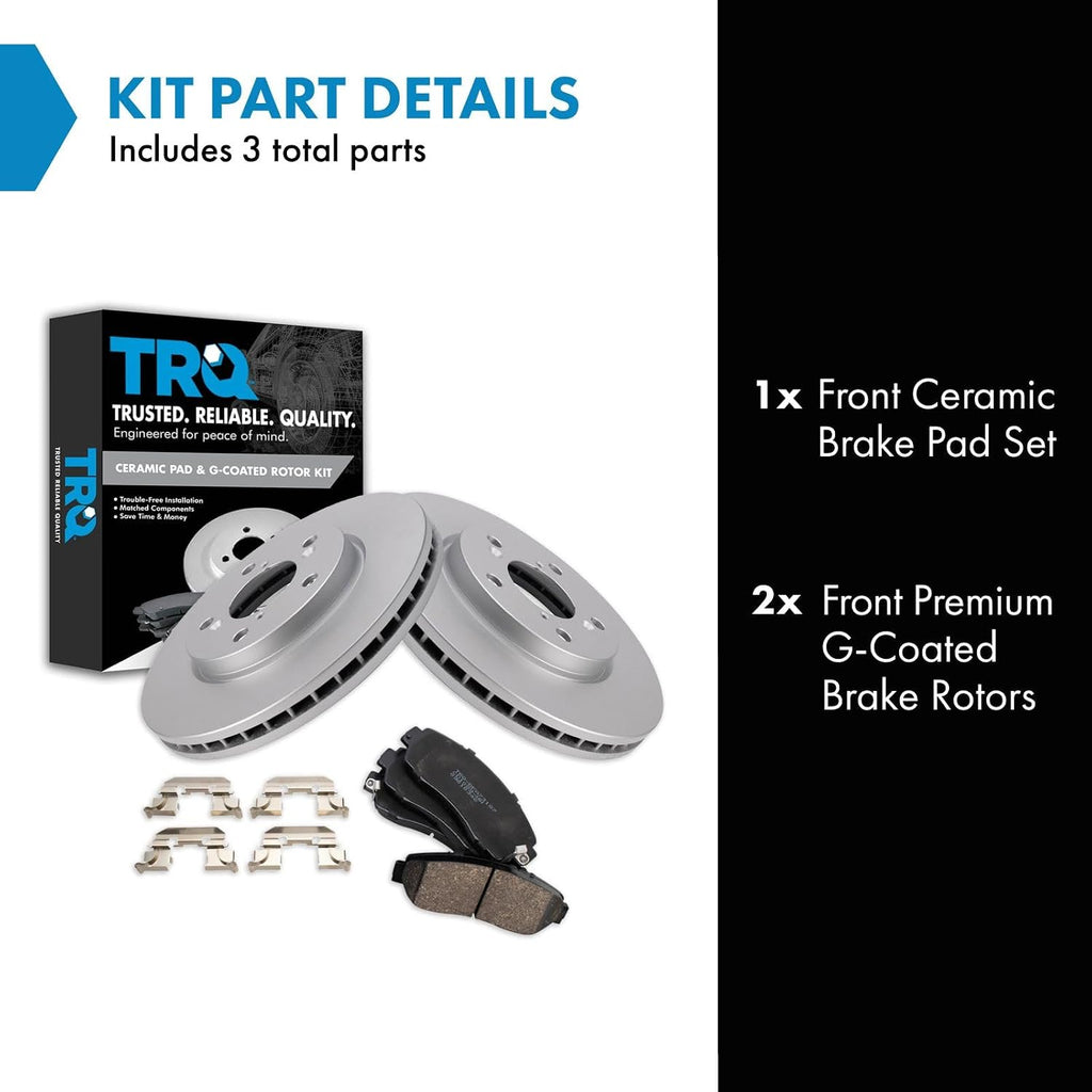 TRQ Front Ceramic Brake Pad and Rotor Set Coated Compatible with 2005-2010 Honda Odyssey
