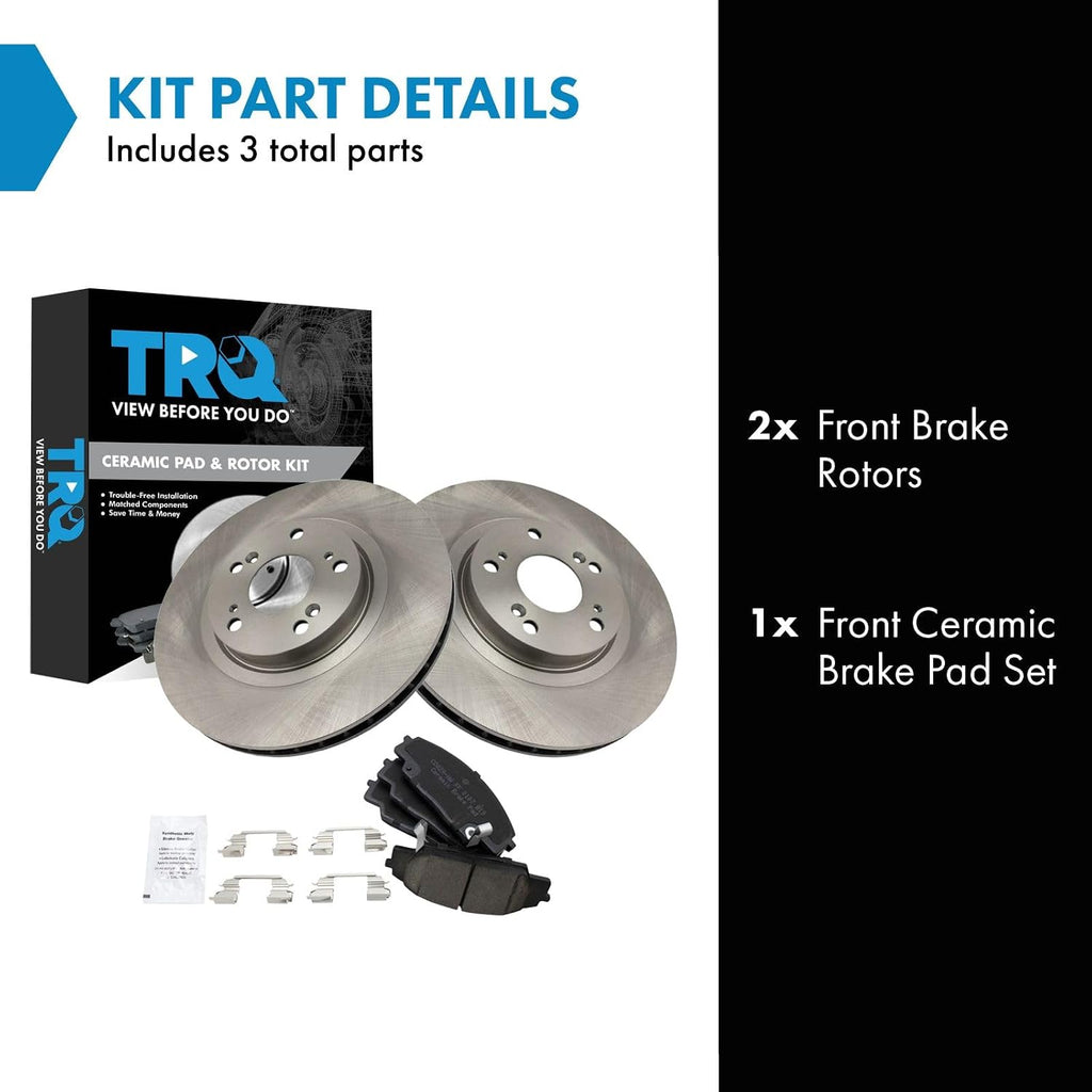 TRQ Front Brake Pad and Rotor Set Ceramic Vented Rotors Compatible with 2006-2011 Honda Civic 2002-2006 Acura RSX