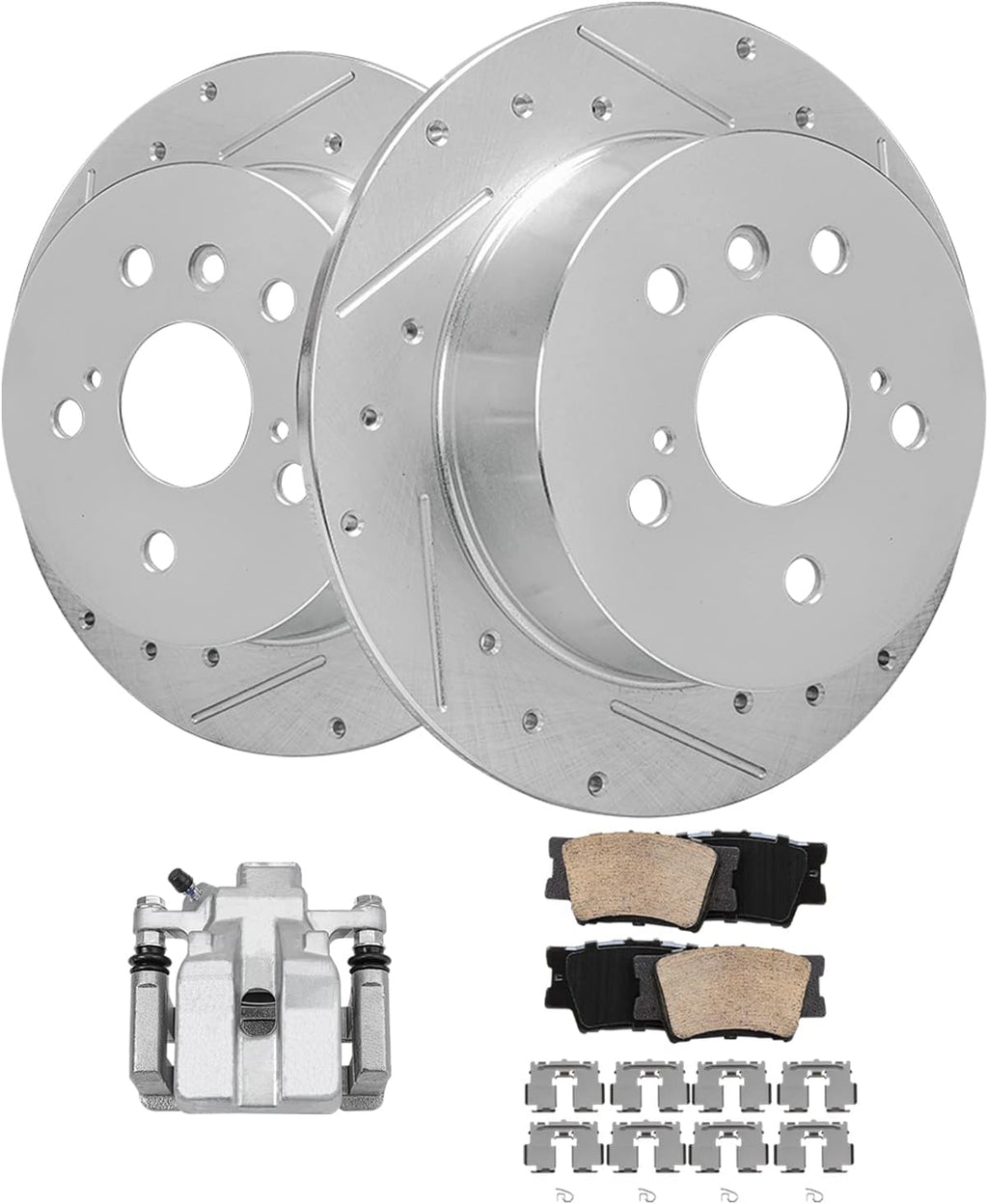 Detroit Axle - Rear Brake Kit for 2012-2017 Toyota Camry, 2013-2018 Avalon Lexus ES350 ES300h, Drilled & Slotted Brake Rotors Ceramic Brake Pads Brake Caliper Replacement