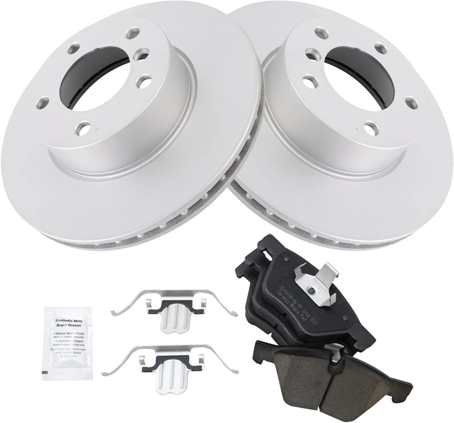 TRQ Front Brake Pad and Rotor Set Ceramic G Coated Vented Rotors Compatible with 2008-2013 BMW 128i 2006 325i 325xi 2007 328i 328xi