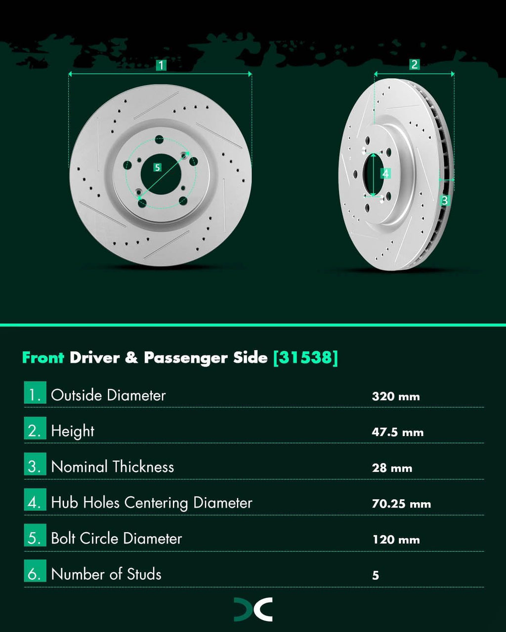 SCITOO - Brake Kits For Honda For Odyssey 2011-2014 Front Drilled Slotted Brake Rotors and Ceramic Brakes Pads Replacement: 31538;D1089-7994