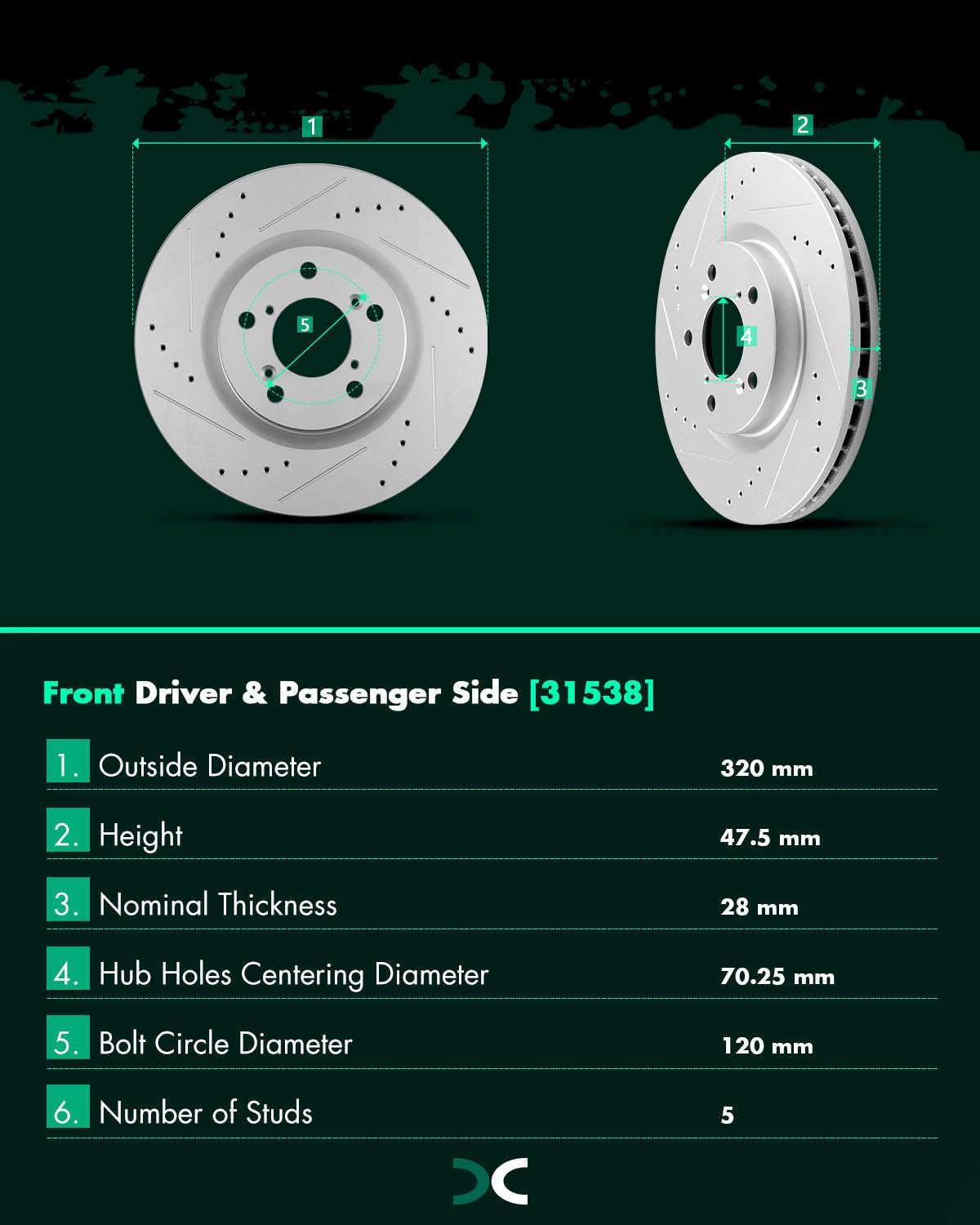 SCITOO - Brake Kits For Honda For Odyssey 2011-2014 Front Drilled Slotted Brake Rotors and Ceramic Brakes Pads Replacement: 31538;D1089-7994