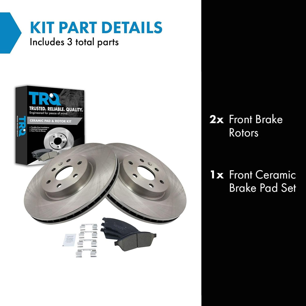 TRQ Front Brake Pad and Rotor Set Ceramic Vented Rotors Compatible with 2010-2016 Cadillac SRX