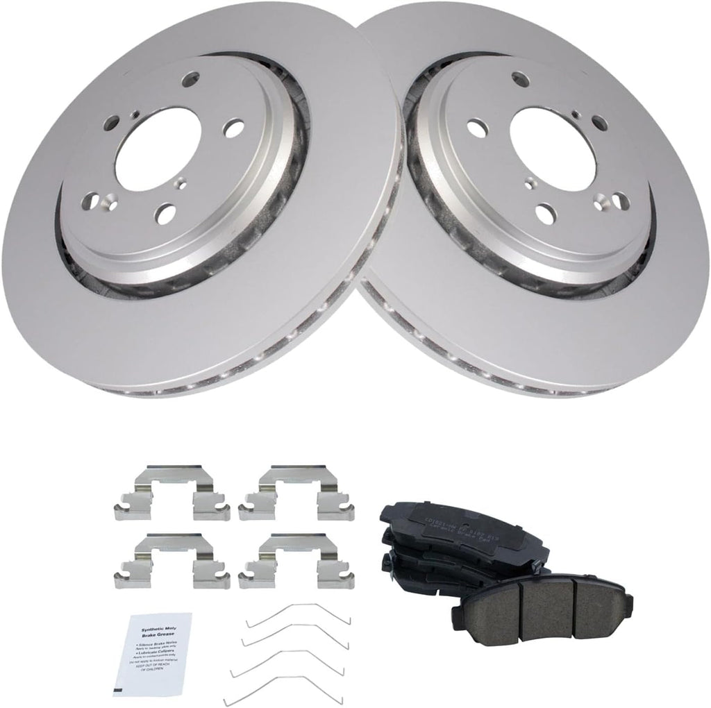 TRQ Front Brake Pad and Rotor Set Ceramic G Coated Vented Rotors Compatible with 2011-2017 Honda Odyssey 2019-2021 Passport