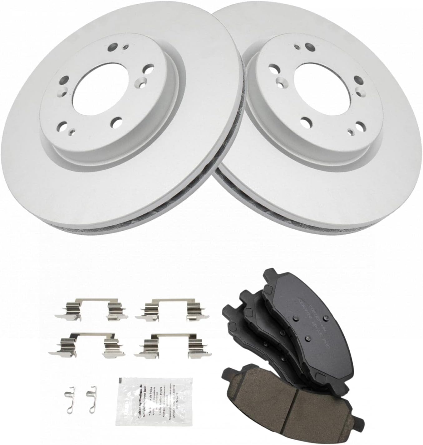 TRQ Front Brake Pad and Rotor Set Ceramic Coated Rotors Compatible with 2017 Jeep Compass Patriot