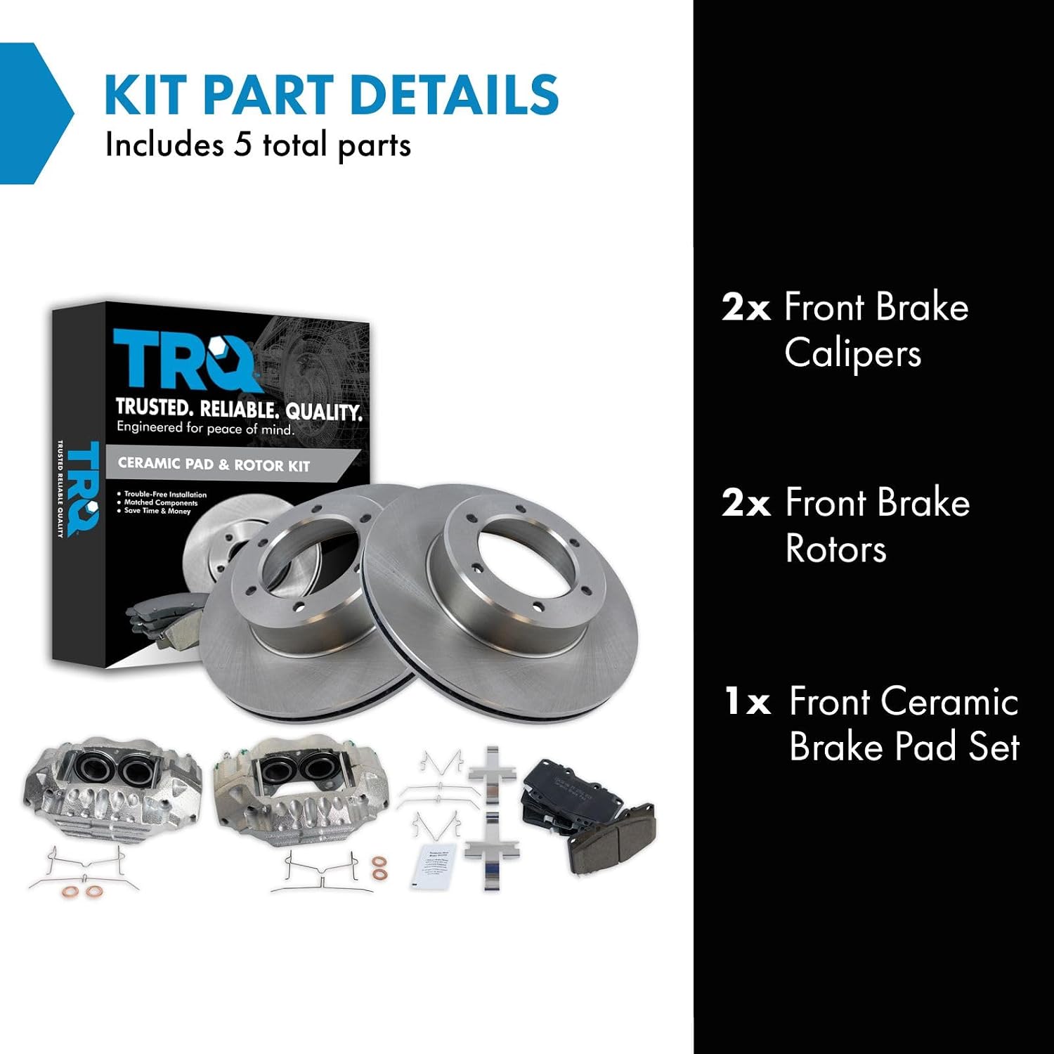TRQ Front Brake Pad and Rotor Set Ceramic Vented Rotors Calipers Compatible with 1989-1995 Toyota Pickup 1990-1991 4Runner