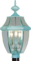Livex Lighting 2354-06 Outdoor Post with Clear Beveled Glass Shades, Verdigris