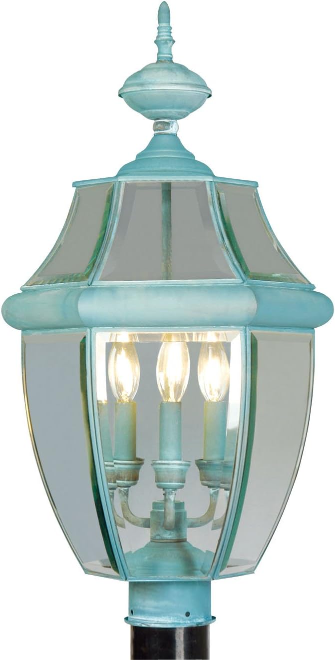 Livex Lighting 2354-06 Outdoor Post with Clear Beveled Glass Shades, Verdigris