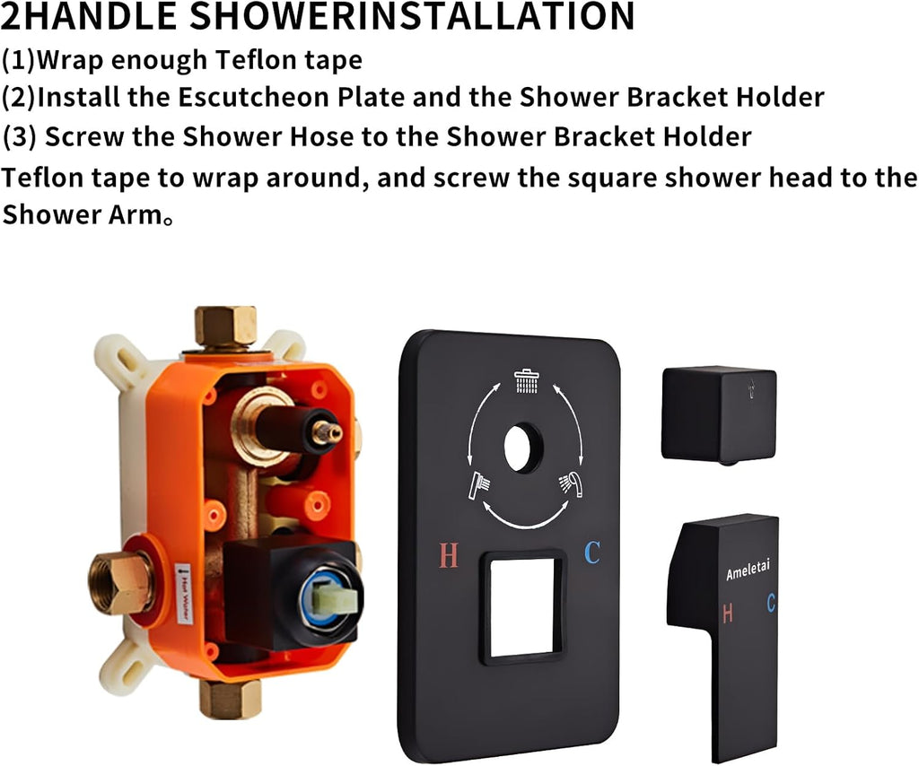 10' Matte Black Shower Faucet Set – Square Rainfall Showerhead + Handheld & Waterfall Spout, Wall-Mounted, Anti‑Clog Silicone – Modern Bathroom Hardware