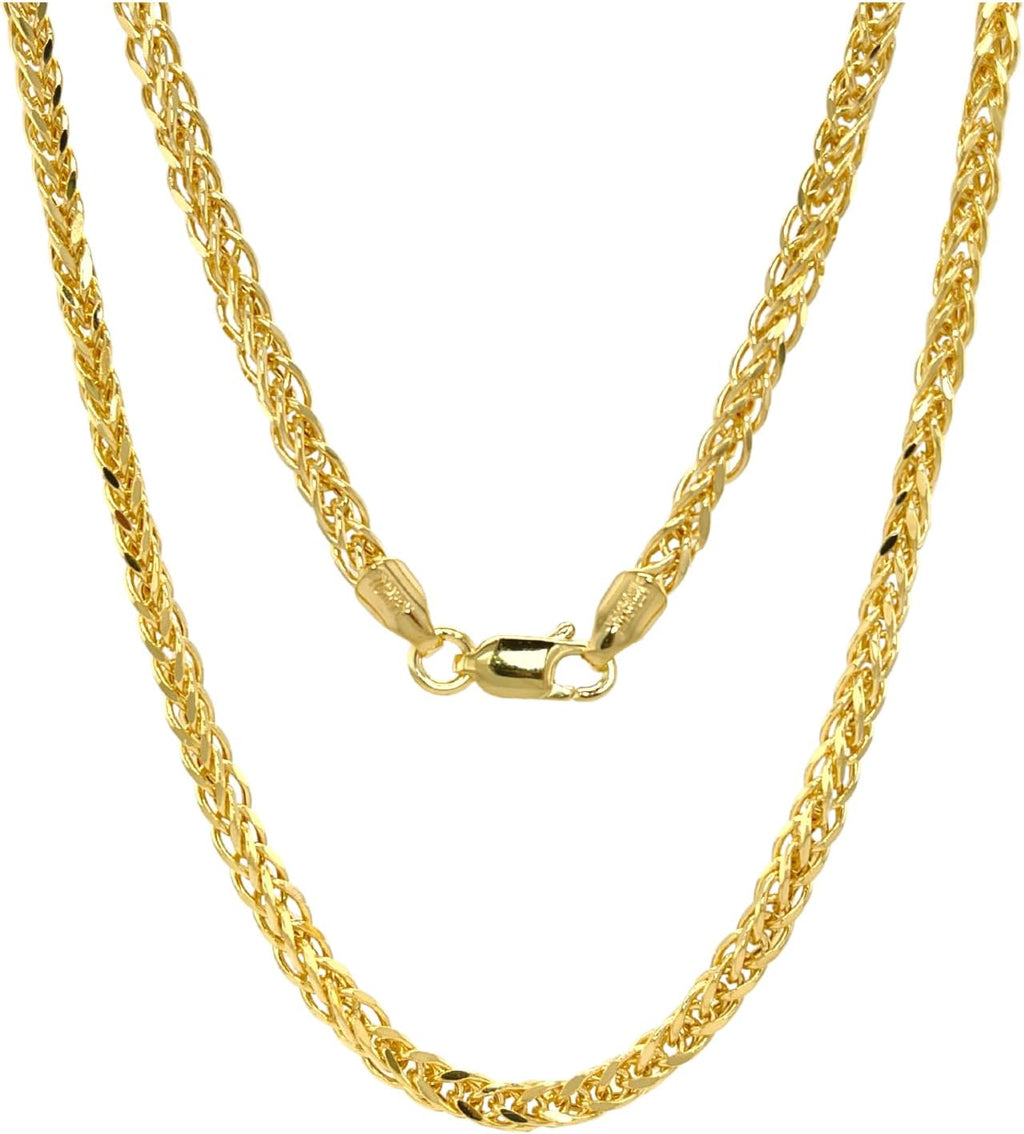 JEWELHEART 10K and 14K Gold Square Wheat Chain 1.5mm 1.7mm 2.2mm 2.6mm 3.2mm 3.9mm 4.5mm Yellow Real Gold Chains Diamond Cut Braided Franco Chain Necklace For Women with Lobster Clasp 16' 18' 20' 22' 24'