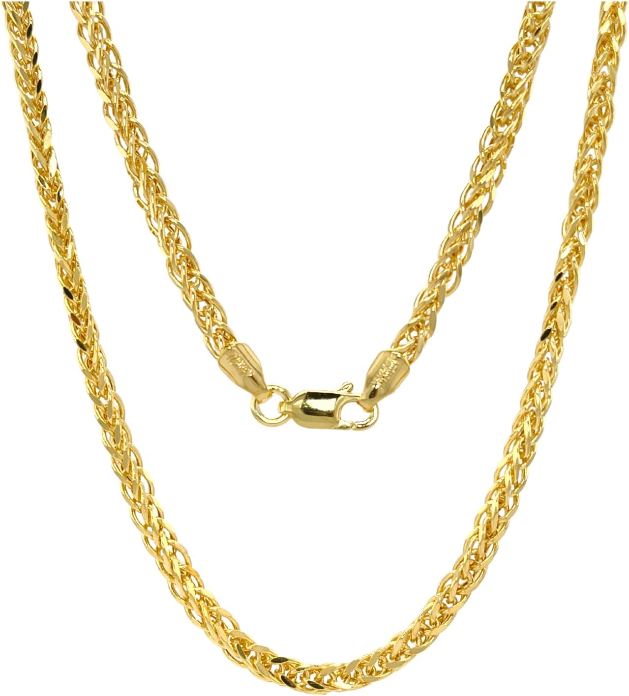 JEWELHEART 10K and 14K Gold Square Wheat Chain 1.5mm 1.7mm 2.2mm 2.6mm 3.2mm 3.9mm 4.5mm Yellow Real Gold Chains Diamond Cut Braided Franco Chain Necklace For Women with Lobster Clasp 16' 18' 20' 22' 24'