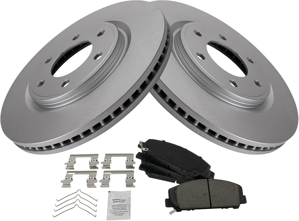 TRQ Front Ceramic Brake Pad and Rotor Set Coated Rotors Compatible with 11-13 Infiniti QX56 14-21 Infiniti QX80 12-15 Nissan Armada 17-21 Nissan Armada 11-15 Titan 17-21 Titan