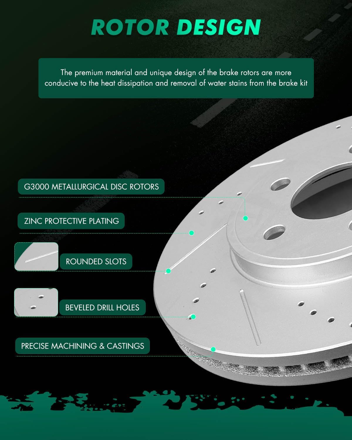 SCITOO Brake Kits For Ford For Crown Victoria/For Grand Marquis 2003-2011/For Town Car 2003-2011 Front Drilled Slotted Brake Rotors and Semi Metallic Brake Pads Replacement: 54103;D931
