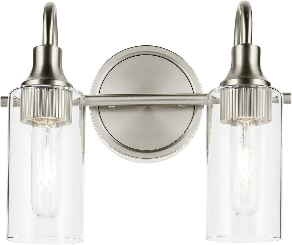 Kichler Kavi 12.5' 2-Light Bathroom Vanity Light Fixture with Clear Glass in Brushed Nickel, Modern Wall Mount Over Mirror for Powder Room (12.5' W x 10' H), 55210NI