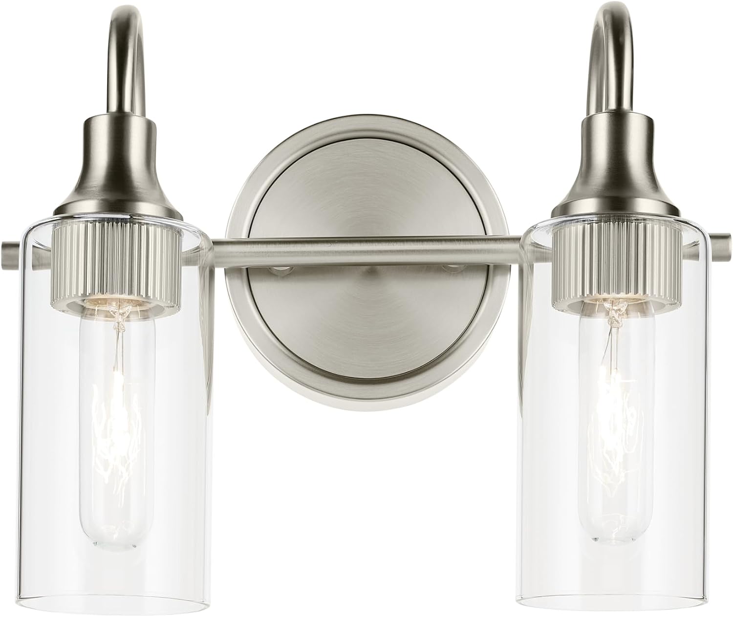 Kichler Kavi 12.5' 2-Light Bathroom Vanity Light Fixture with Clear Glass in Brushed Nickel, Modern Wall Mount Over Mirror for Powder Room (12.5' W x 10' H), 55210NI