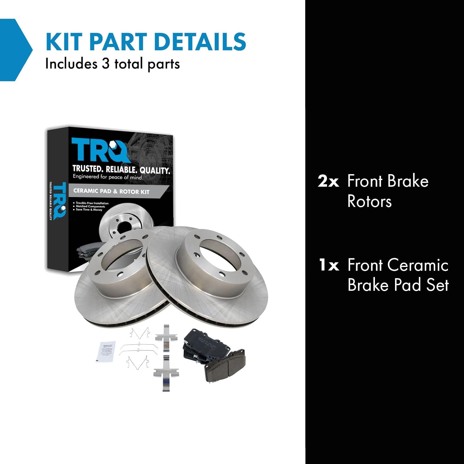 TRQ Front Brake Pad and Rotor Set Ceramic Vented Rotors Compatible with 2001-2002 Toyota 4Runner