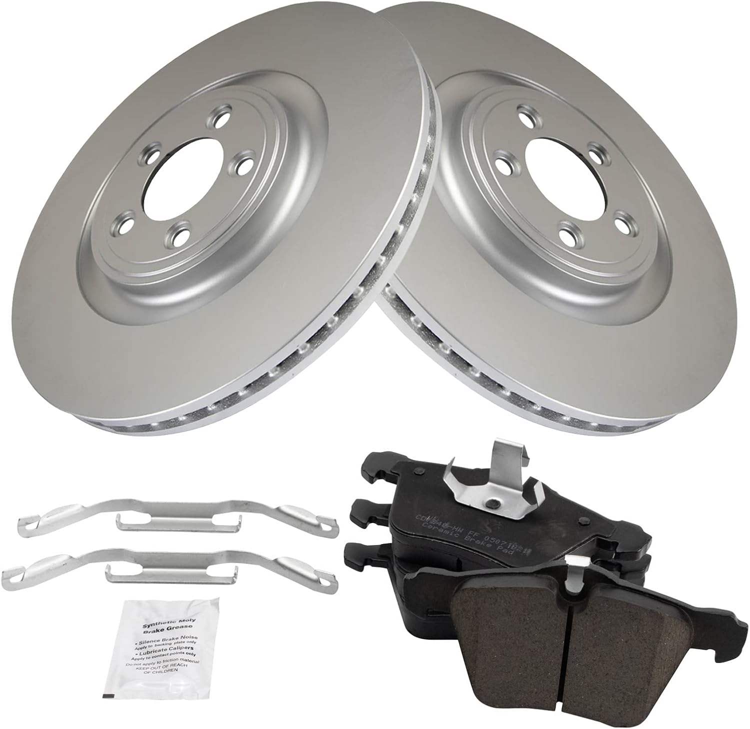 TRQ Front Brake Pad and Rotor Set Ceramic Coated Rotors Compatible with 2006-2008 Jaguar S-Type 2005-2009 Super V8 2009-2015 XF 2010-2019 XJ XJR 2010-2015 XK 2007-2009 XKR