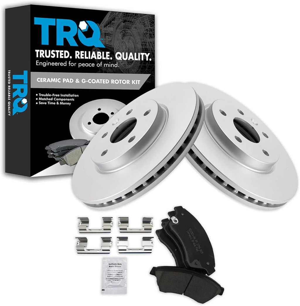 TRQ Front Brake Pad and Rotor Set Ceramic G Coated Vented Rotors Compatible with 2011-2015 Chevrolet Cruze 2016 Cruze Limited 2012-2017 Sonic