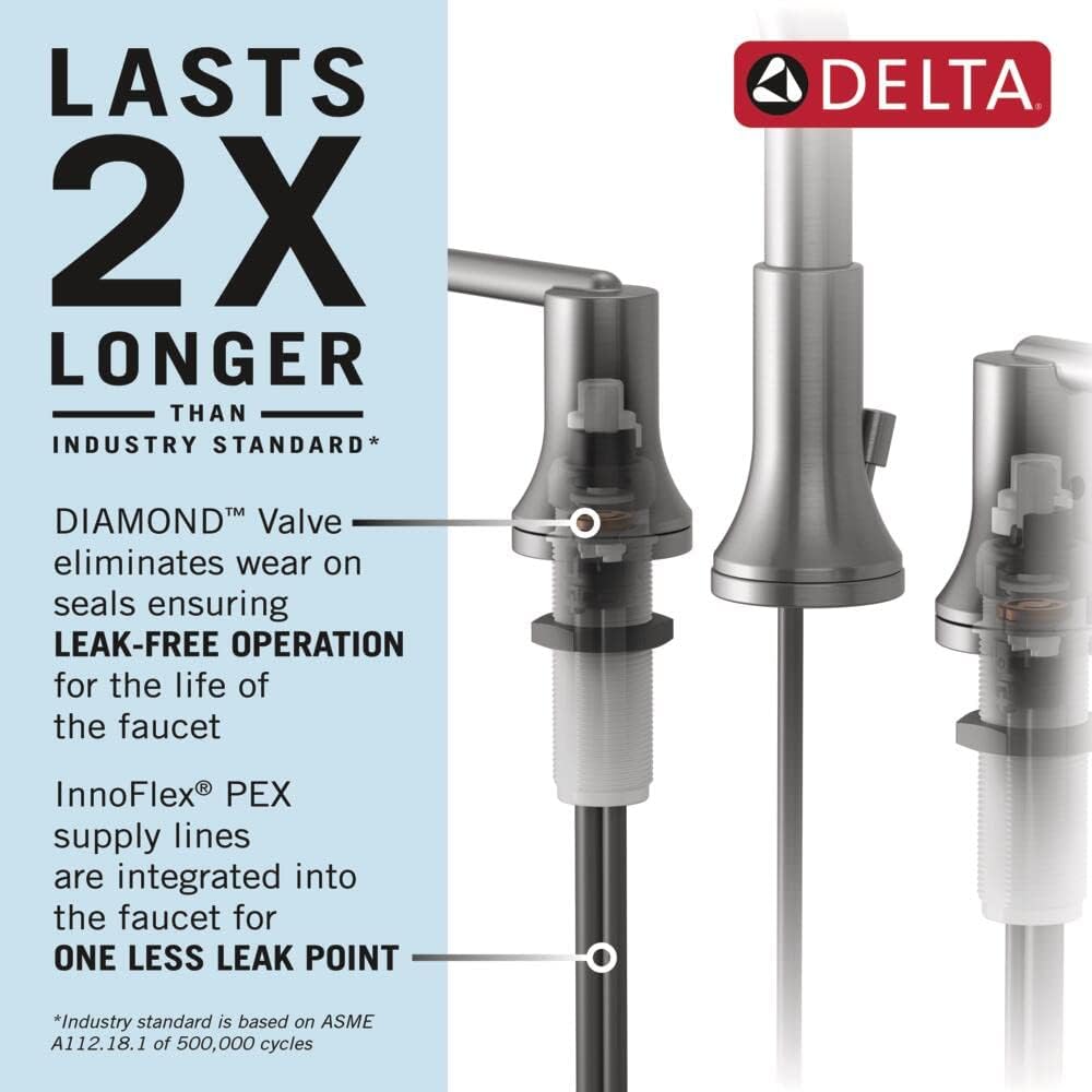 Delta Faucet Trinsic Pull Down Bathroom Faucet, Bathroom Pull Out Faucet, Black Widespread Bathroom Faucet 3 Hole Pull Down Sprayer, Bathroom Sink Faucet Magnetic Docking, Matte Black 3558-BLPD-DST