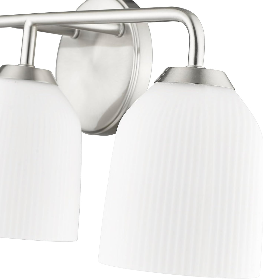 ML Lighting | Norah Collection | 22303-BN | 3 Light Vanity in Brushed Nickel Finish with Opal Ribbed Glass Shade | Versatile Design That adds High-End Texture and Elegance to Your Bathroom