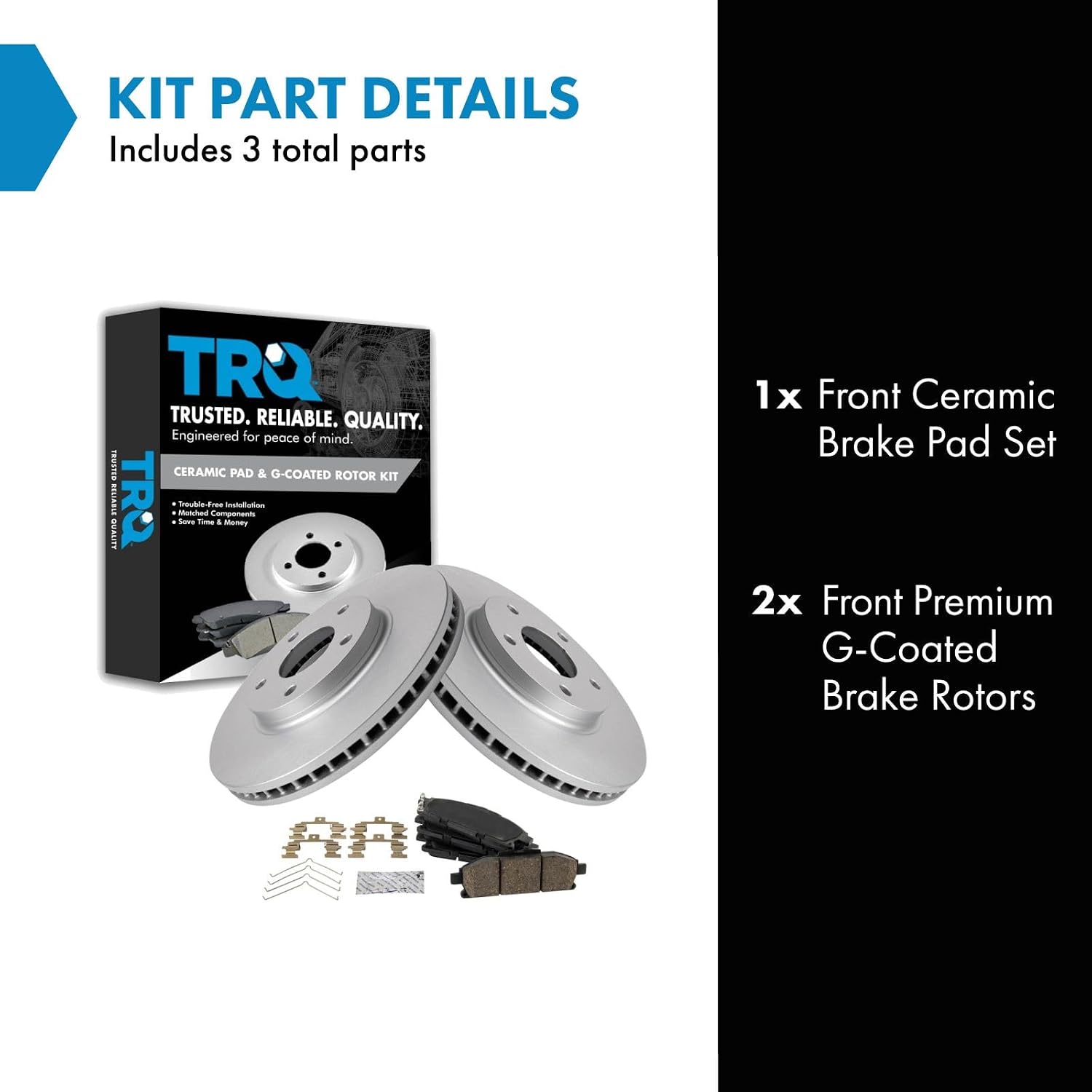 TRQ Front Brake Pad and Rotor Set Ceramic G Coated Vented Rotors Compatible with 2011-2017 Nissan Quest