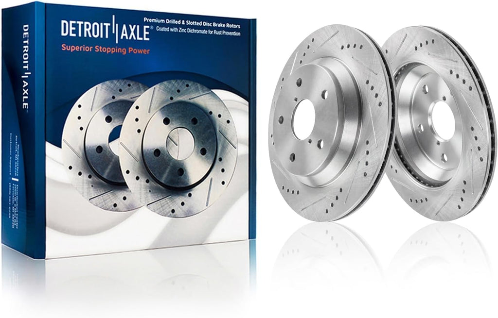 Detroit Axle - 10pc Brake Kit for 2019-2023 Subaru Crosstrek, 2020 2021 2022 Drilled and Slotted Disc Brake Rotors Ceramic Brakes Pads Replacement: 11.56' inch Front and 11.22' inch Rear Rotor