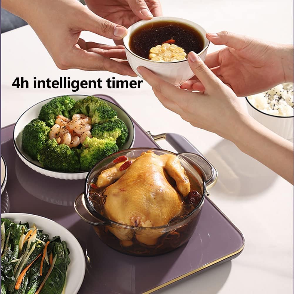 Plate Warmer Food Warmer Plate 300W Electric Ultrathin Glass Warming Tray Hot Plate with 80-120 °C 3 Gears AdjusTemperature Control 4H Timer and Touch Panel for Buffets Home Dinner