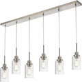 6-Lights Pendant Lighting for Kitchen Island in Brushed Nickel, Ceiling Light Fixtures with Adjustable Hanging Wire & Clear Glass Shades