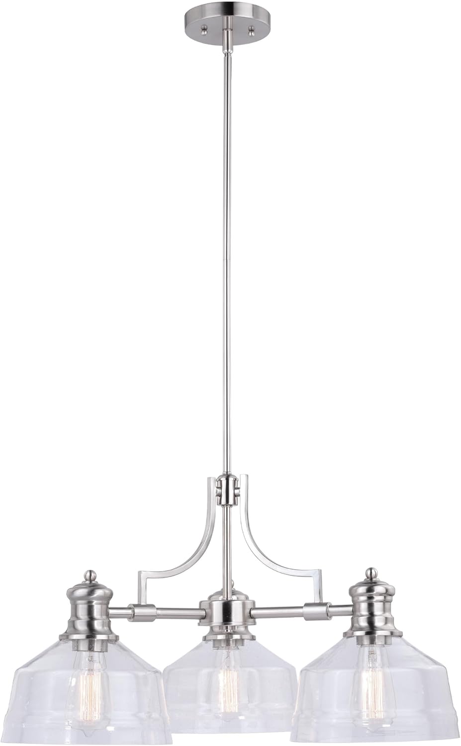 VAXCEL Beloit 3 Light Satin Nickel Farmhouse Chandelier Clear Glass