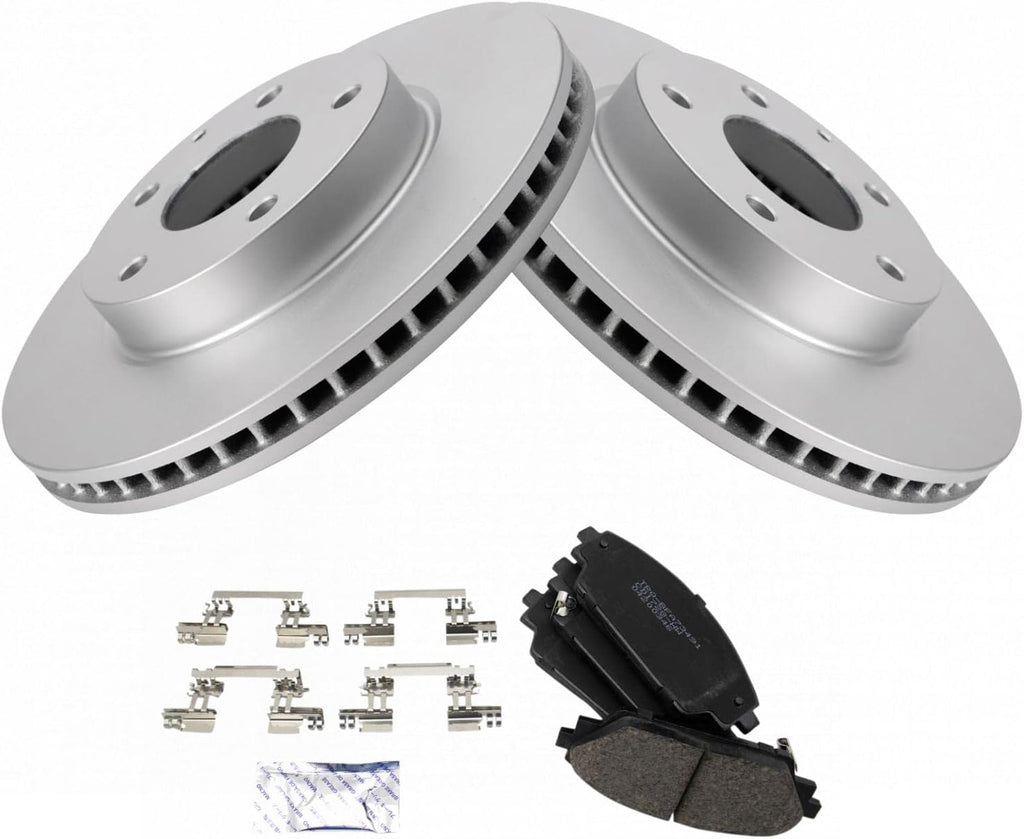 TRQ Front Ceramic Brake Pad and Rotor Set Coated Compatible with 2014-2016 Mazda 3 i Grand Touring I Sport I Touring i SV excluding Mexico Built Models 2016-2021 CX-3 Front Wheel Drive