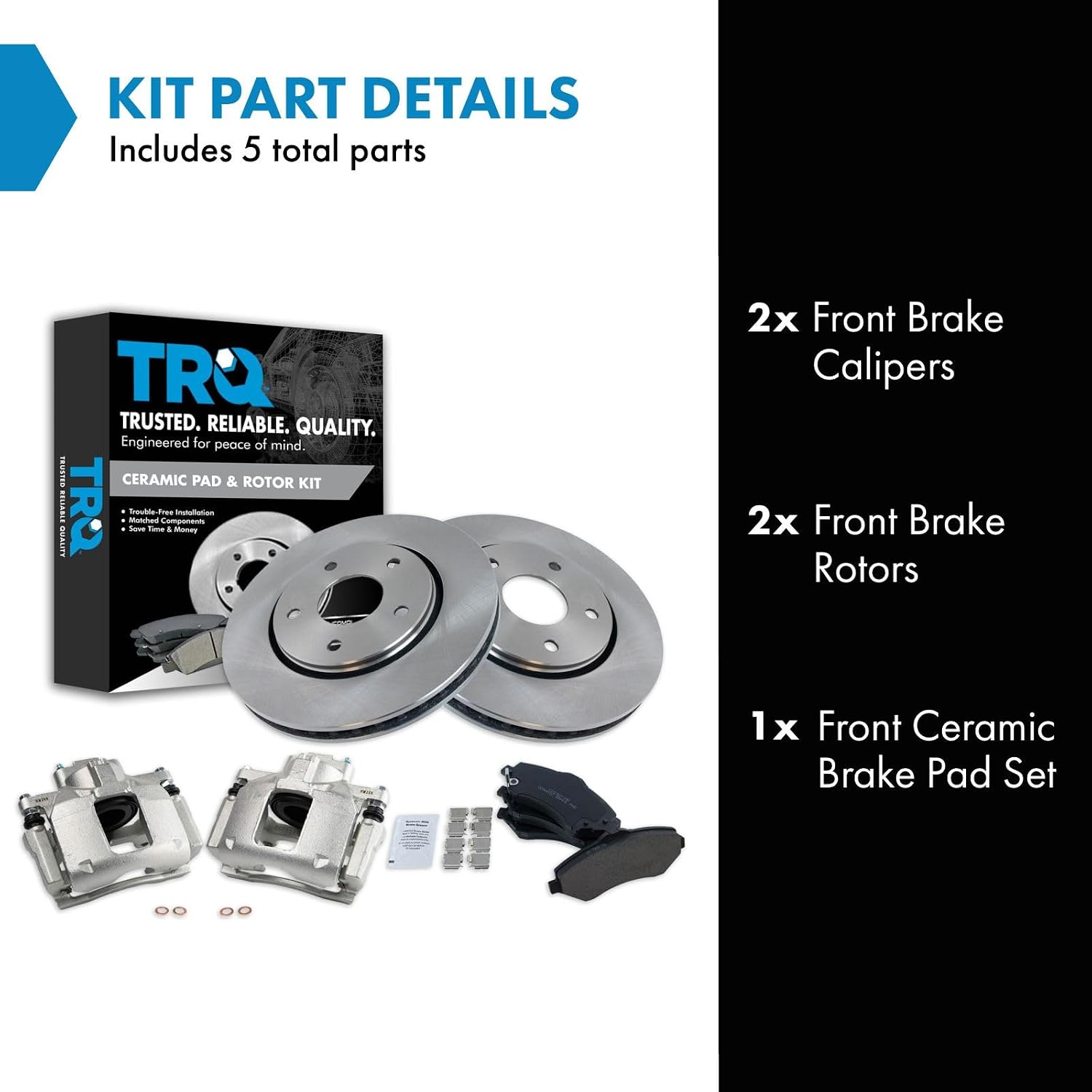 TRQ Front Brake Pad and Rotor Set Ceramic Rotors Calipers Compatible with 2009-2013 Dodge Journey