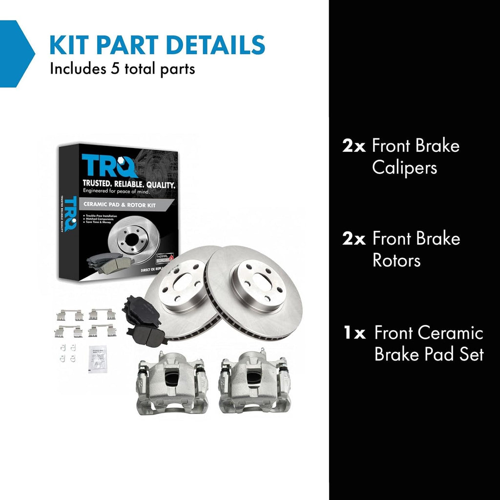 TRQ Front Brake Pad and Rotor Set Ceramic Rotors Calipers Compatible with 2005-2010 Scion tC 2000-2005 Toyota Celica